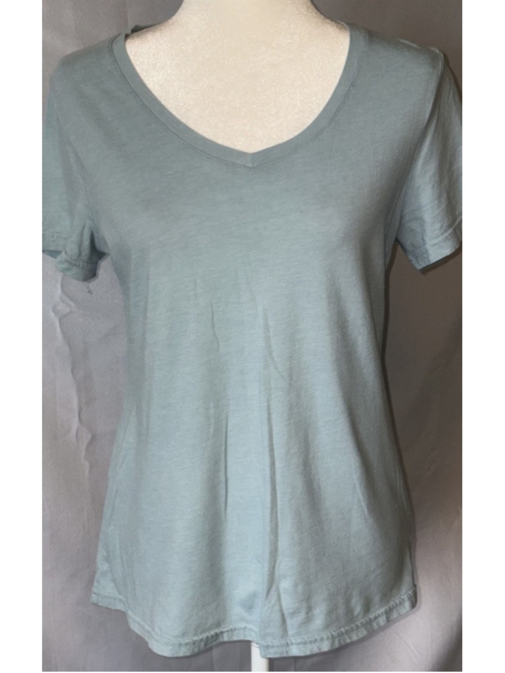 Time and Tru Womens V Neck T Shirt M 8 10 Boho Coastal Earthy Mint Green Tee Top